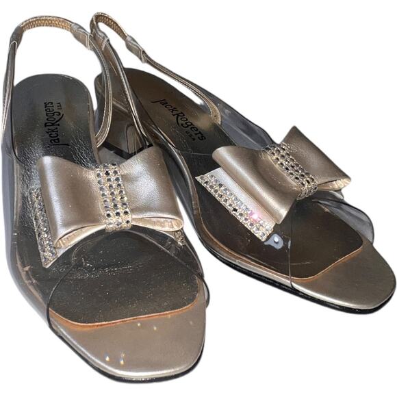 NWB Jack Rogers Leather Rhinestone Slip On Sling Sandal Silver Women's Size 8N - Picture 3 of 15